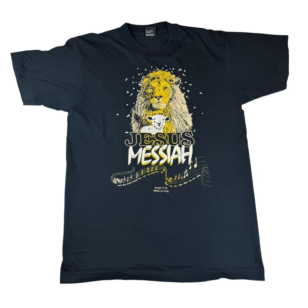 Vintage 1988 Jesus Messiah Lion Lamb Graphic Tee Size L